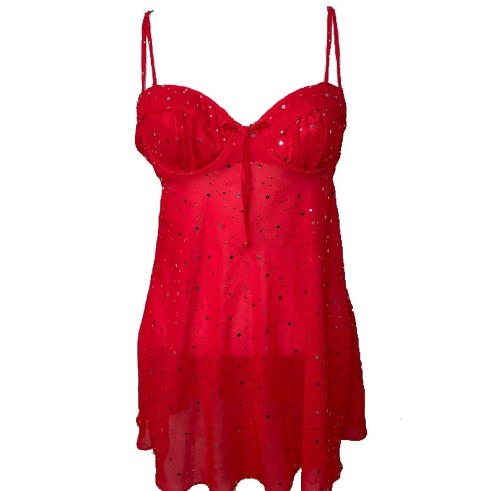 Sexy red nightie with silver sparkles